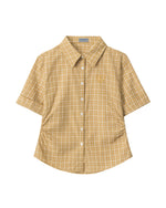 허리 캐주얼 플레드 반팔 셔츠