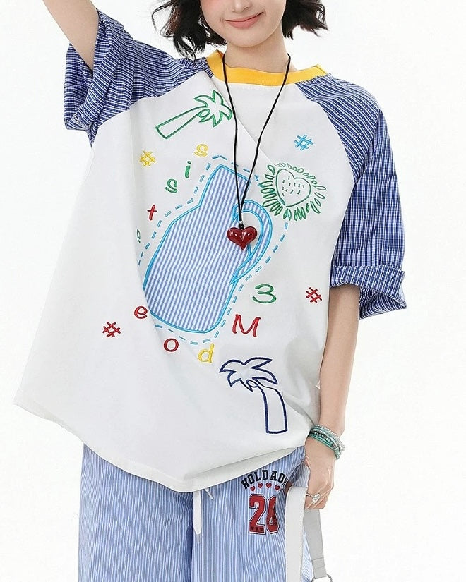 Contrast color fun short sleeves