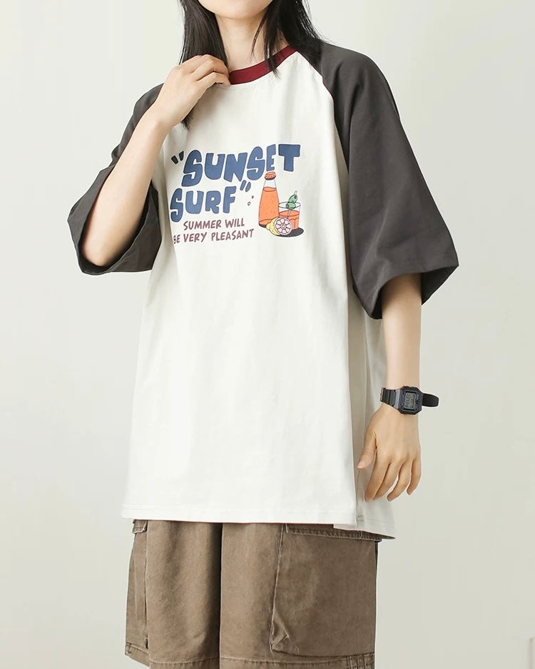 Retro colorblock short sleeves