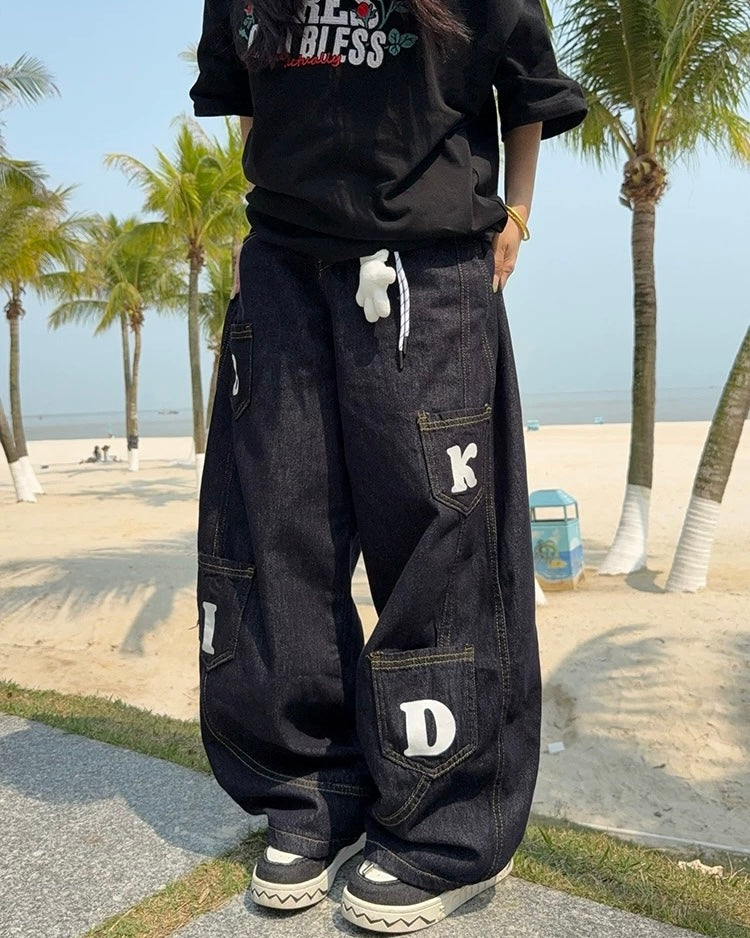 Simple washed denim trousers