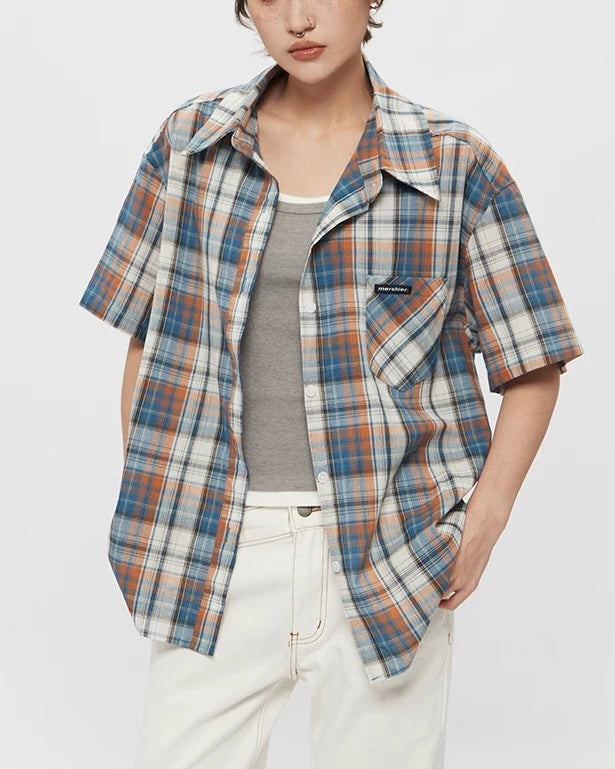 Vintage check short-sleeved shirt