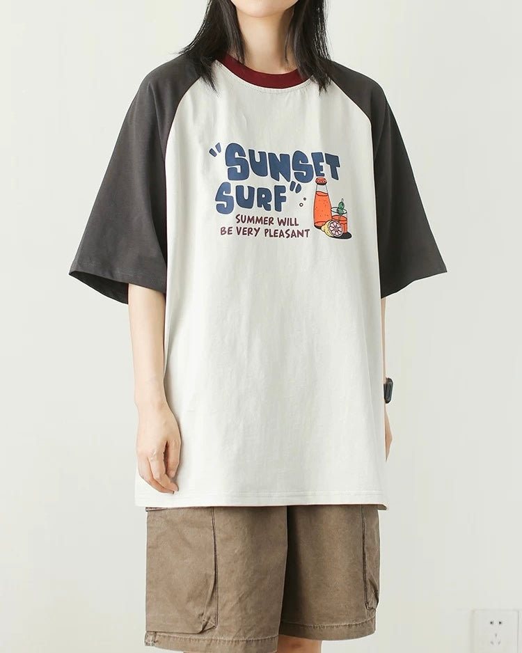 Retro colorblock short sleeves