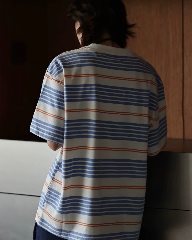 Colorful striped short sleeves with embroidered logo