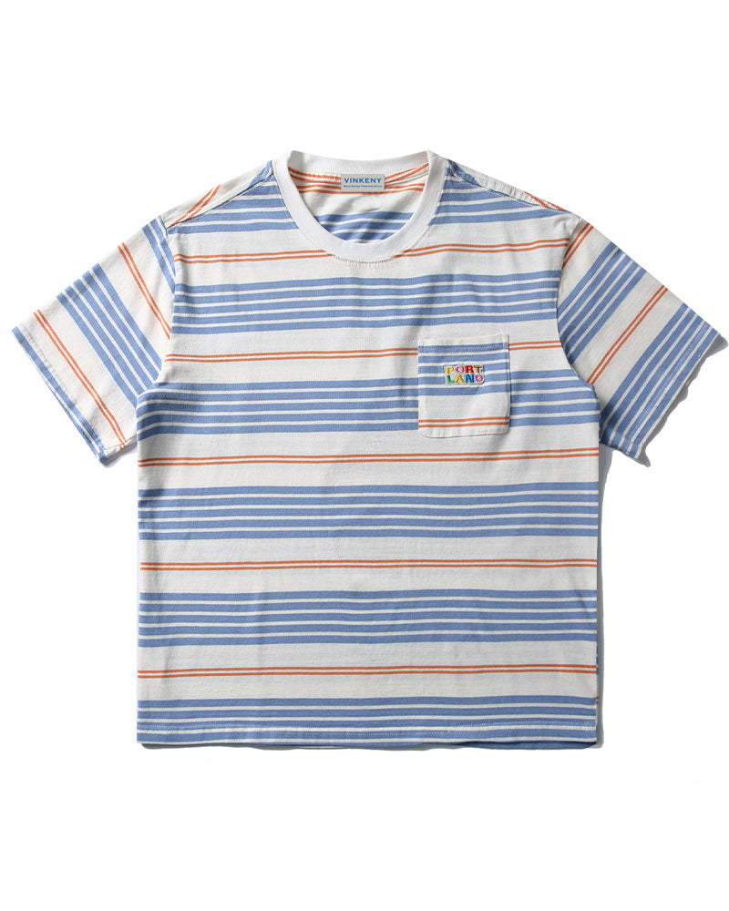 Colorful striped short sleeves with embroidered logo