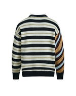 刺繍入りコントラストストライプセーター