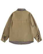 チェック柄パッチワークフェイクツーピースジャケット