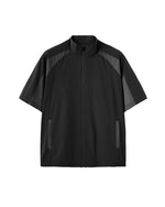 Stand collar colorblock short sleeve jacket