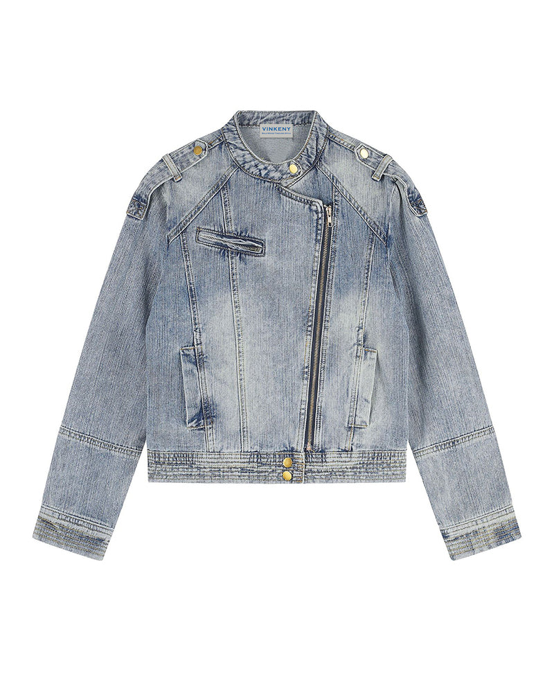 Distressed denim jacket