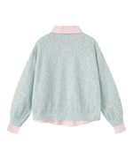 継ぎ合わせたフェイクツーピースラペルスウェットシャツ