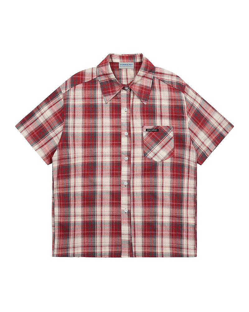 Vintage check short-sleeved shirt