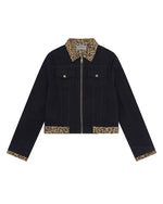 Leopard-print panel utility jacket