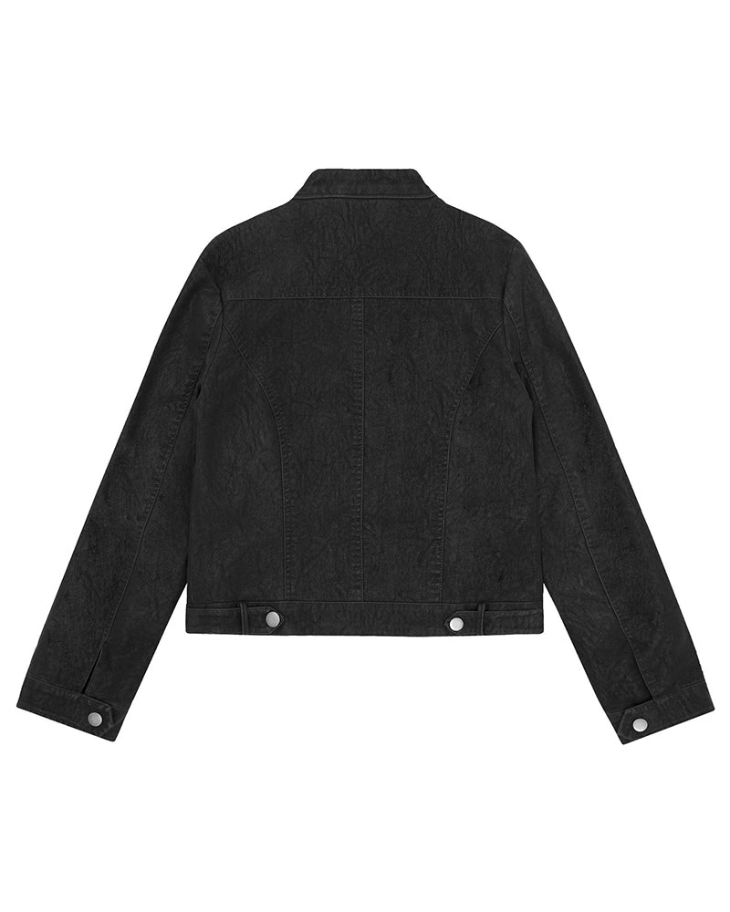 Distressed stand-collar jacket