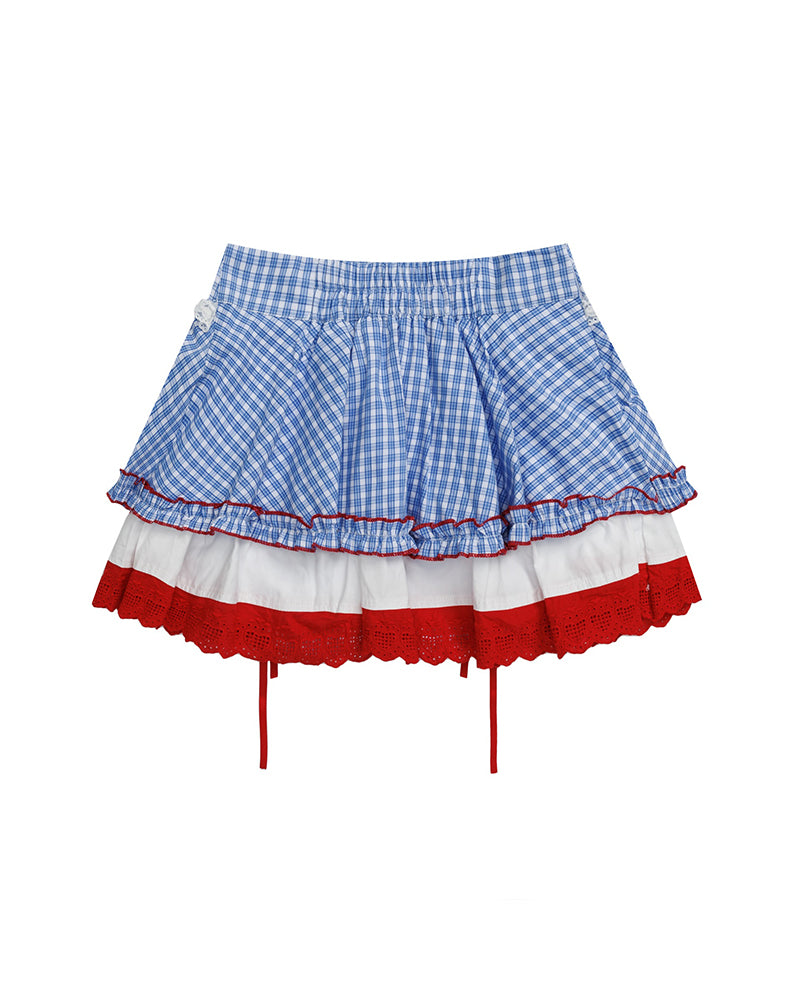 Contrast color plaid skirt