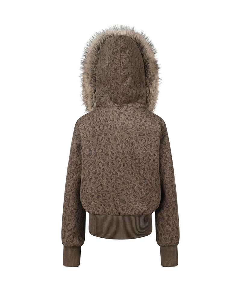 Leopard-print hooded jacket