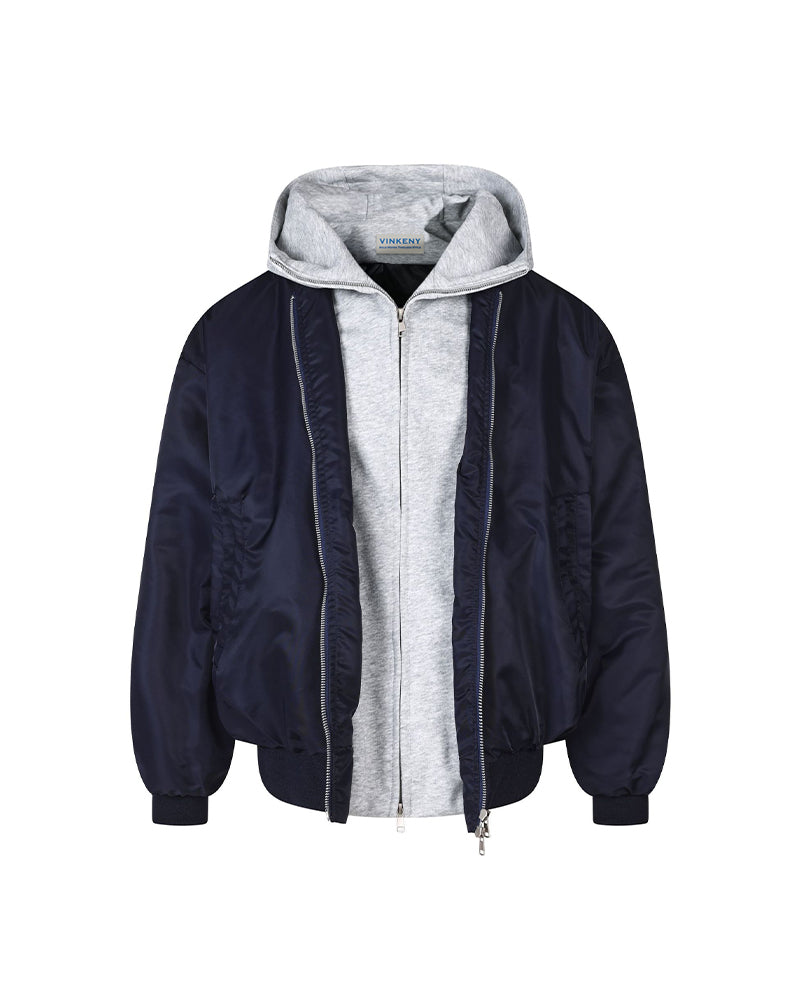 Faux-layered hooded jacket with paneling