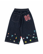 楽しいプリントのクロップドジーンズ