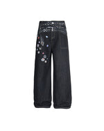 심플하게 워싱된 프린트 청바지