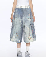 귀여운 디스트레스드 프린트 반바지