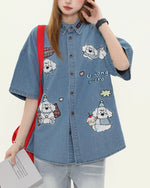 面白い漫画の刺繍シャツ