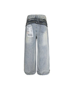 심플하게 워싱된 프린트 청바지