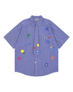 小花柄チェック柄半袖シャツ