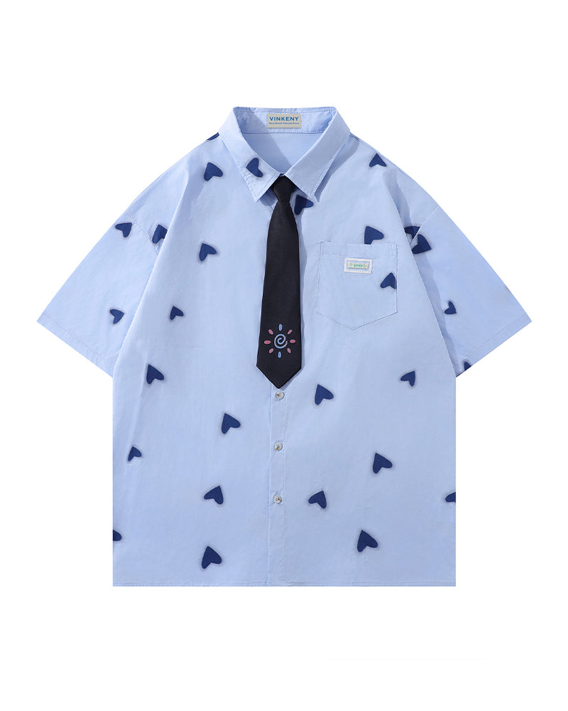 Heart print short-sleeved shirt