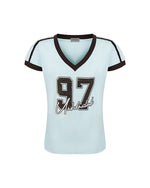 Retro contrast color stitching striped short sleeves