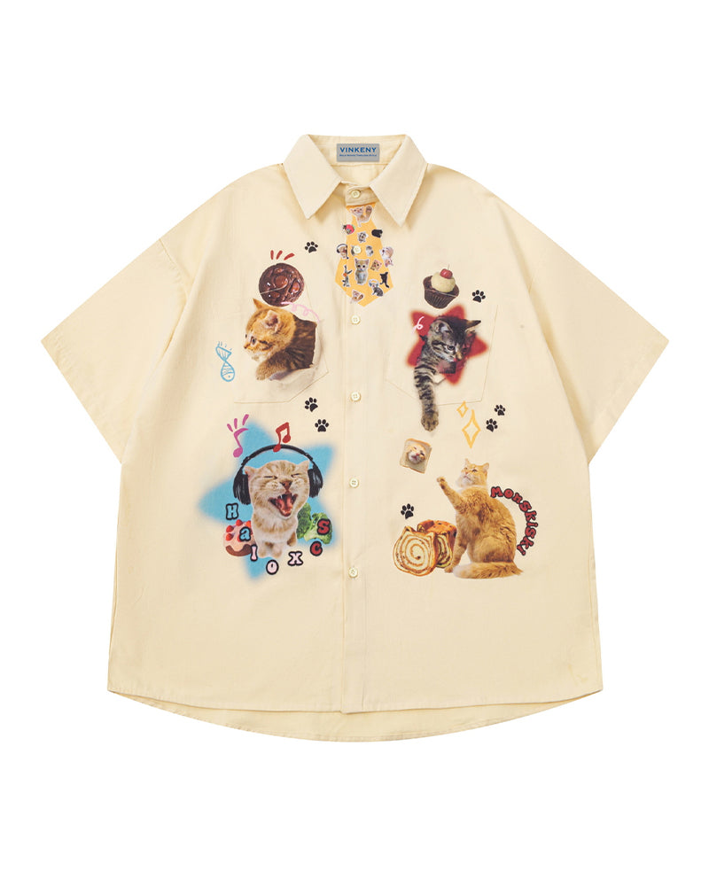Cute cat short sleeve shirt