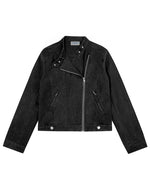 Distressed stand-collar jacket
