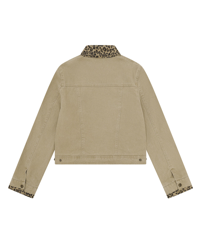 Leopard-print panel utility jacket