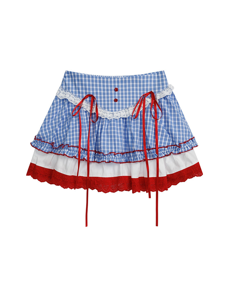 Contrast color plaid skirt