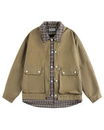 チェック柄パッチワークフェイクツーピースジャケット