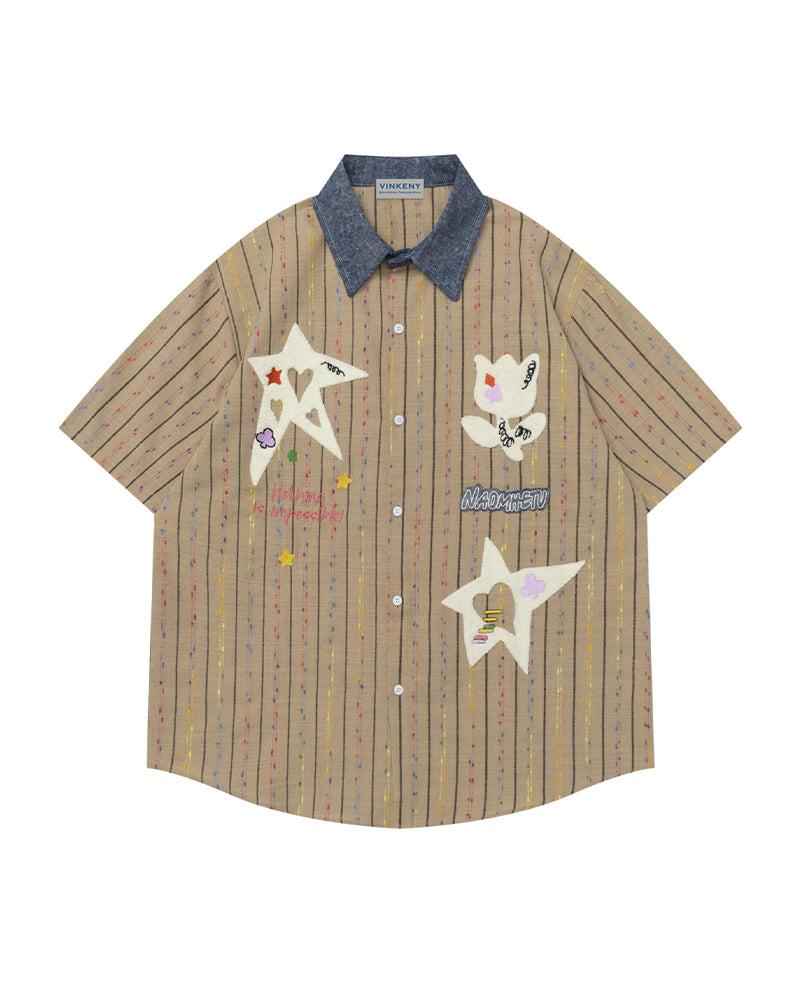 楽しい刺繍の半袖シャツ