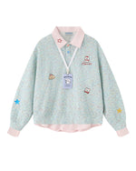 継ぎ合わせたフェイクツーピースラペルスウェットシャツ