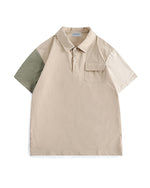 パッチワーク半袖ワークシャツ