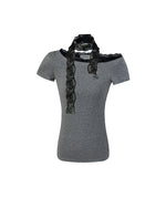 Lace halterneck short sleeves