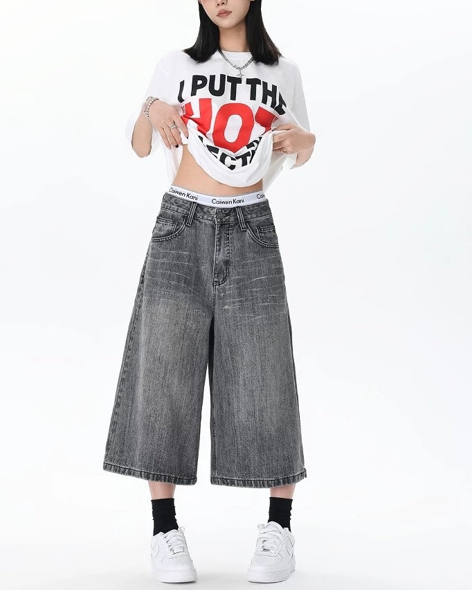 レトロなオールマッチデニムショートパンツ
