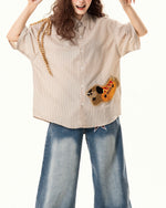 レトロな刺繍のカジュアル半袖