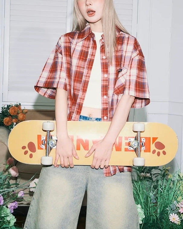 Vintage check short-sleeved shirt