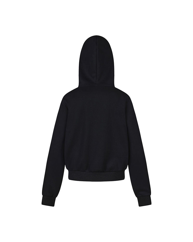 Hooded jacket with large zipper