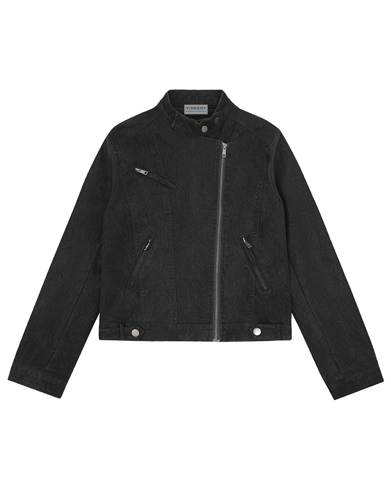 Distressed stand-collar jacket
