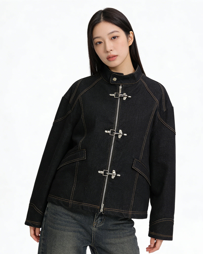 Airplane buckle casual denim jacket