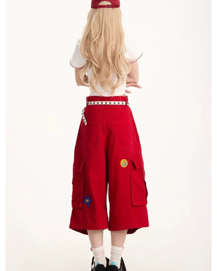 Cartoon pattern cropped shorts