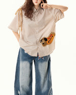 レトロな刺繍のカジュアル半袖