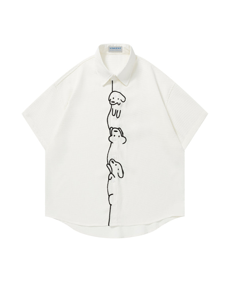 Casual Line-Art Dog Short-Sleeve Shirt