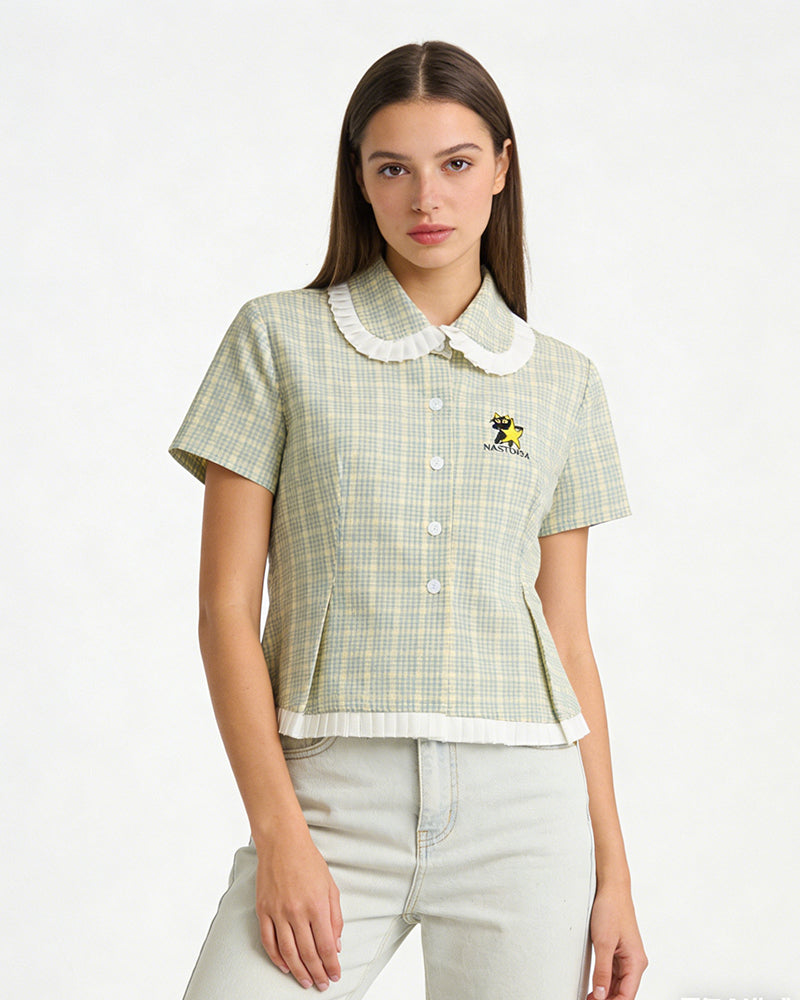 Plaid Lace Short-Sleeve Shirt