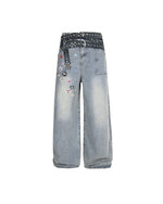 심플하게 워싱된 프린트 청바지