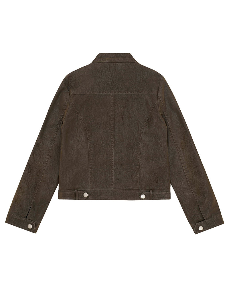 Distressed stand-collar jacket