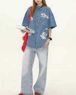 面白い漫画の刺繍シャツ