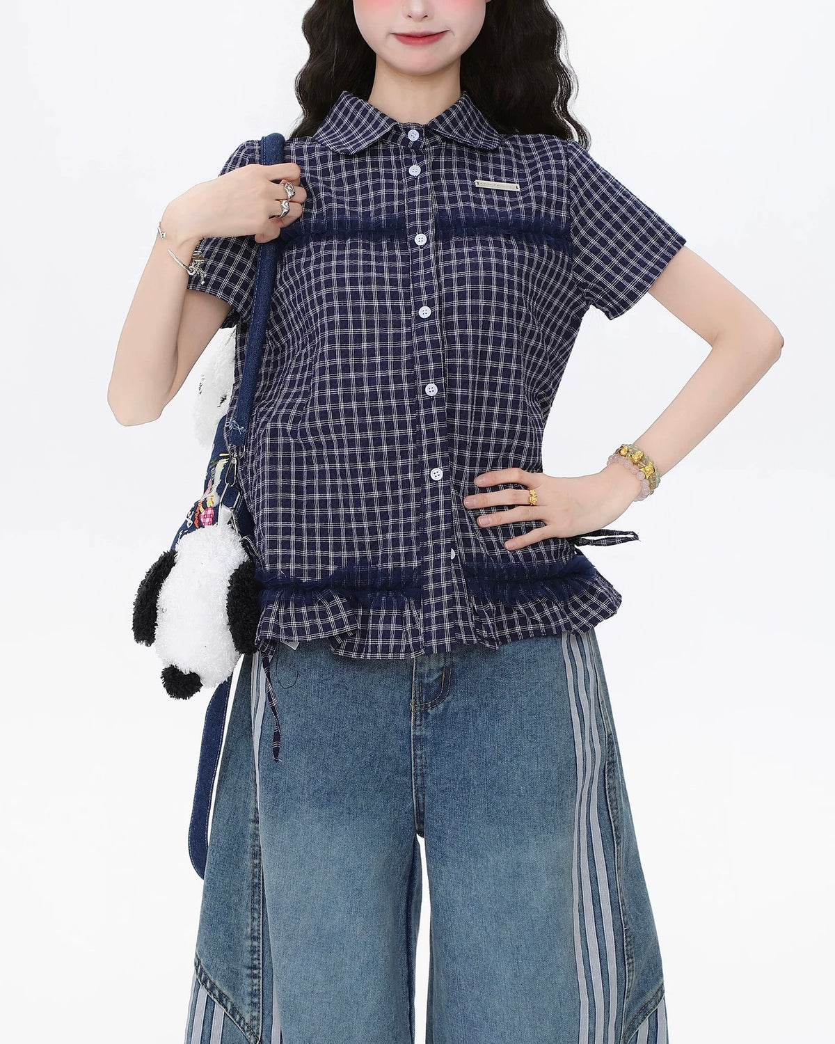 Check short-sleeved shirt